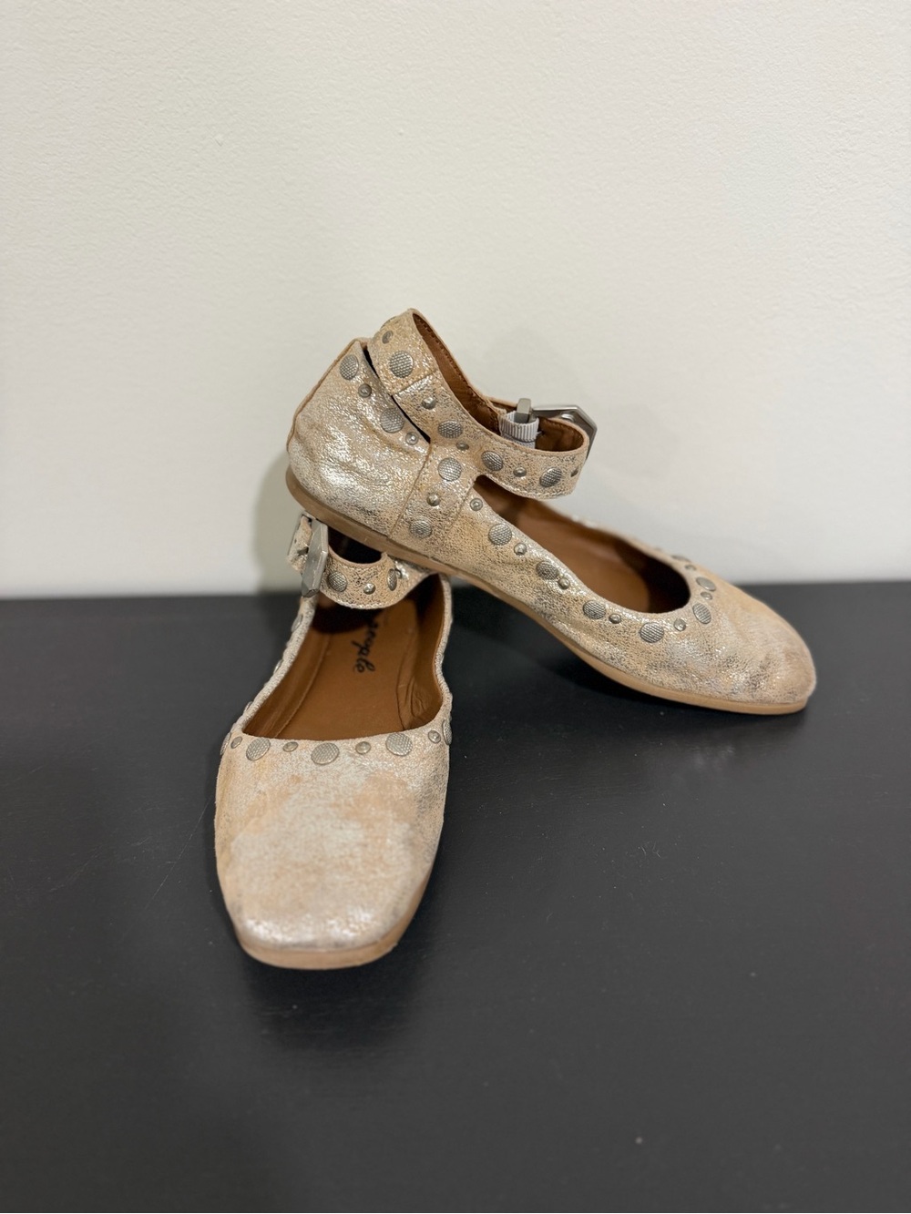 Free People Metallic Gold Studded Mary Jane Flats